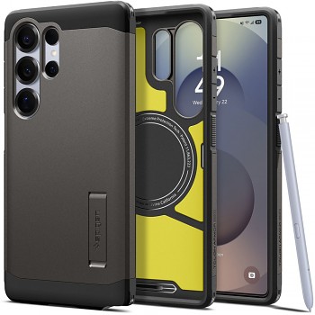 Pouzdro Spigen Tough Armor MagSafe pro Samsung Galaxy S25 Ultra v šedé barvě