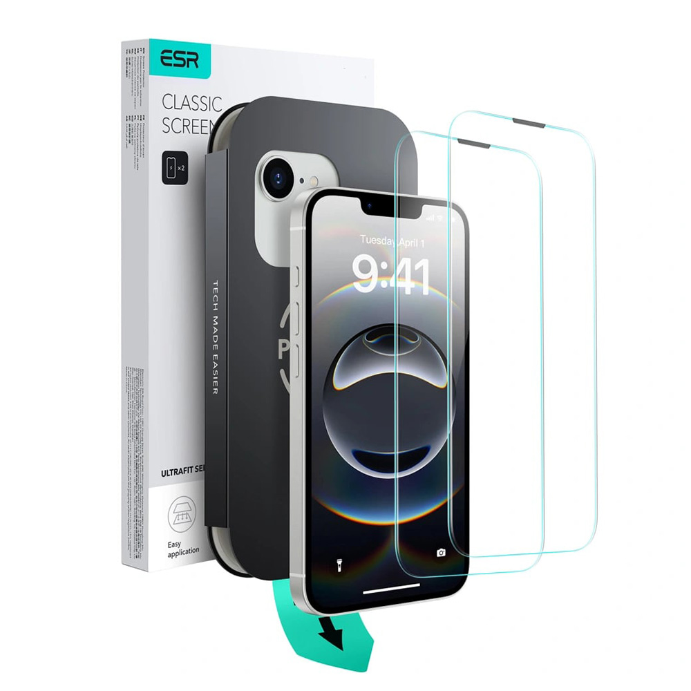 Levně ESR Tempered Glass UltraFit Tray (2ks) iPhone 16e průhledný