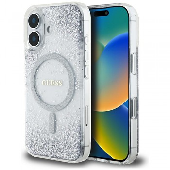 Guess Hardcase Resin Gradient Glitter MagSafe iPhone 16 Stříbrná
