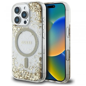 Guess Resin Bottom Glitter MagSafe iPhone 16 Pro zlatá