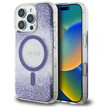 Guess Resin Bottom Glitter MagSafe pro iPhone 16 Pro fialová