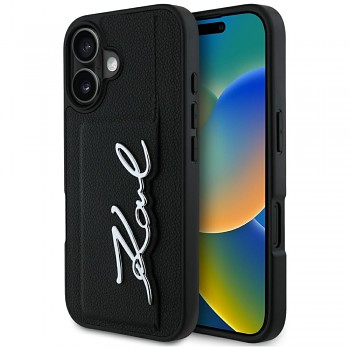 Karl Lagerfeld kožený obal na karty iPhone 16 Metal Signature růžový