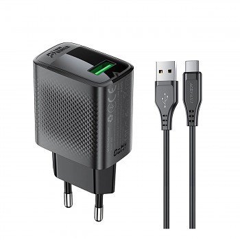 Acefast Wall Charger Set A90 s kabelem Type-C USB 18W GaN technologie černý