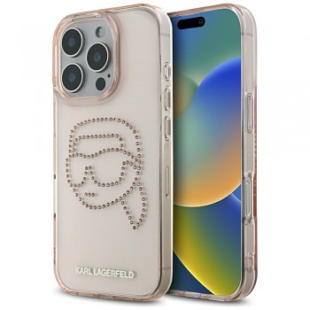 Karl Lagerfeld IML Rhinestones iPhone 16 Pro růžový Karl Head