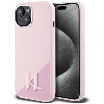 Karl Lagerfeld Silicone MagSafe iPhone 15 Růžový stín Metal Initial