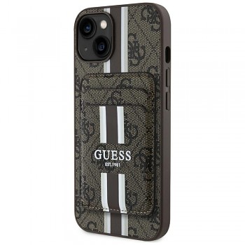 Guess Cardslot 4G Stripes MagSafe iPhone 15 hnědá