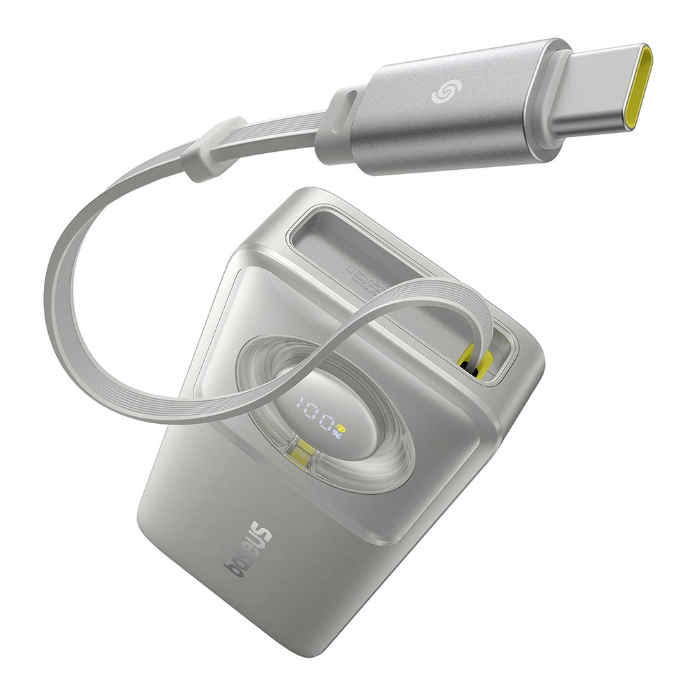 Levně Baseus Power Bank Free2Pull s vysouvacím USB-C kabelem šedá 10000mAh 30W