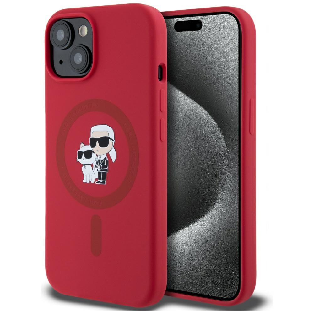 Levně Karl Lagerfeld Silicone MagSafe pro iPhone 15 červená Karl&Choupette