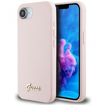 Guess Silicone Script Metal Logo GUHMPSE4SMBSLP iPhone 16e růžová
