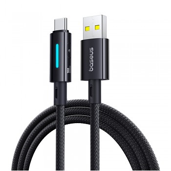 Baseus Data Cable Lit USB na Type-C 100W Rychlé nabíjení LED světlo Tlačítko 2m Kosmická černá