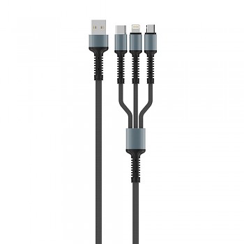 ColorWay Datový kabel 4v1 USB na Lightning Micro-USB Type-C 1.2m šedý