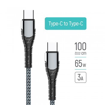 ColorWay Datový kabel Type-C na Type-C PD rychlé nabíjení 65W 1m šedý