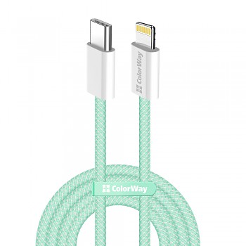 ColorWay Data Cable CW-CBPDCL061-G Type-C na Apple Lightning PD 27W 3A 480Mbps Nylon 1m zelená