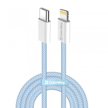 ColorWay Data Cable CW-CBPDCL061-BL Type-C na Apple Lightning PD 27W 3A 480Mbps nylon 1m modrá
