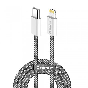ColorWay Datový kabel Type-C na Apple Lightning PD 27W 3A 480Mbps Nylon 1m černý