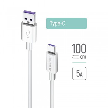 ColorWay Datový kabel USB na Type-C 5A 480Mbps Flexibilní TPE 1m Bílá