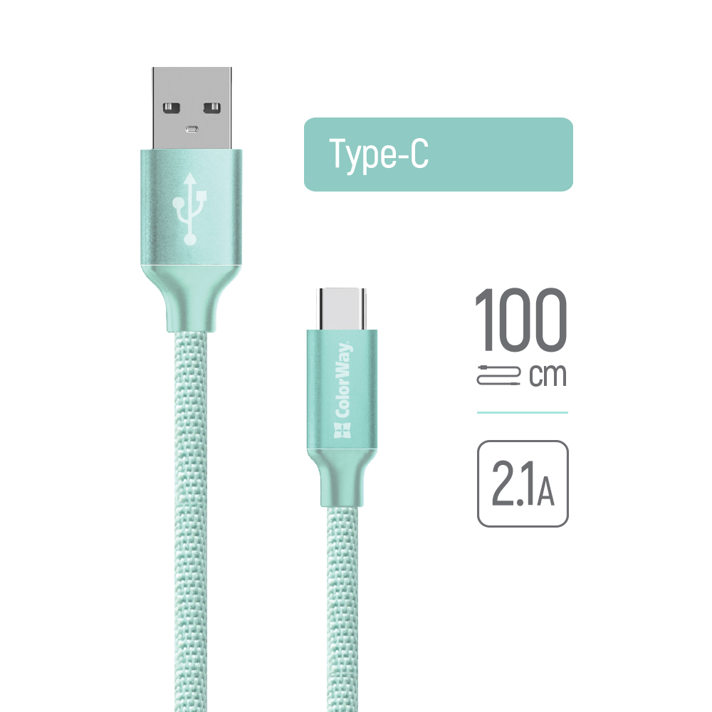 Levně ColorWay Data Cable CW-CBUC003-MT USB 2.0 na Type-C 1m mátová