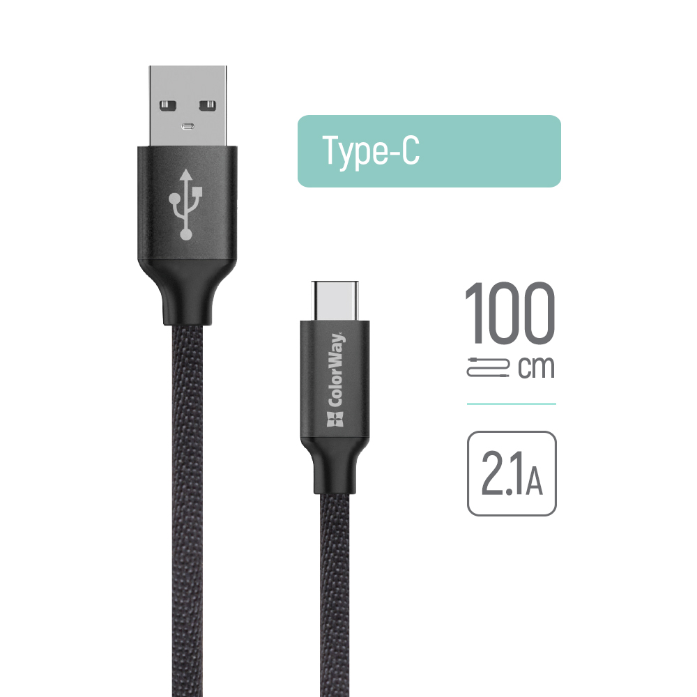 Levně ColorWay Data Cable USB 2.0 na Type-C pro synchronizaci a nabíjení 1m černý