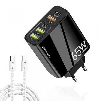 Techsuit Premium nabíječka PentaXPower 65W s kabelem Type-C černá