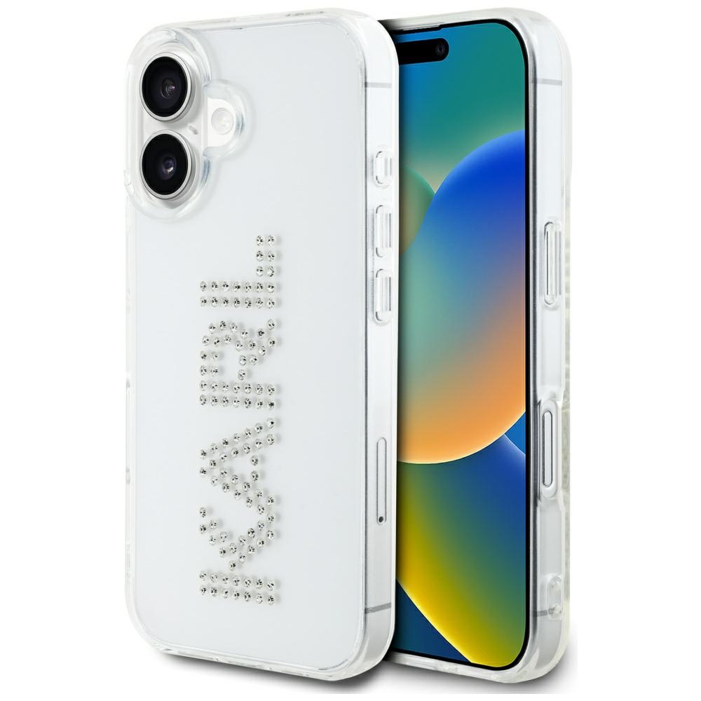 Levně Karl Lagerfeld IML Rhinestones iPhone 16 průhledné logo