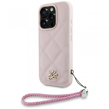 Karl Lagerfeld Quilted Initial Logo & Chain Strap iPhone 16 Pro růžová