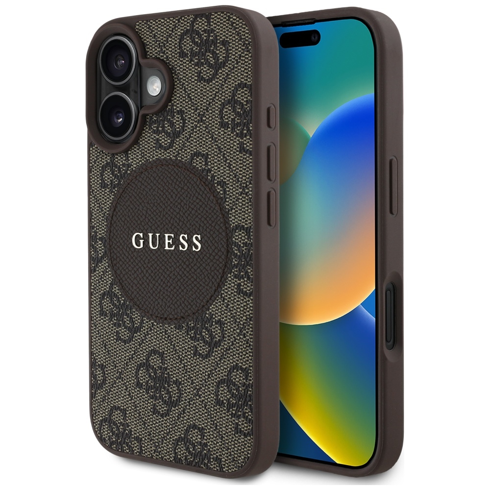 Levně Guess 4G Circle Classic Logo MagSafe iPhone 16 Hnědá