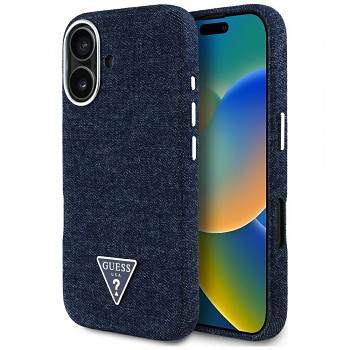 Guess Denim Triangle Logo MagSafe pro iPhone 16 modrá