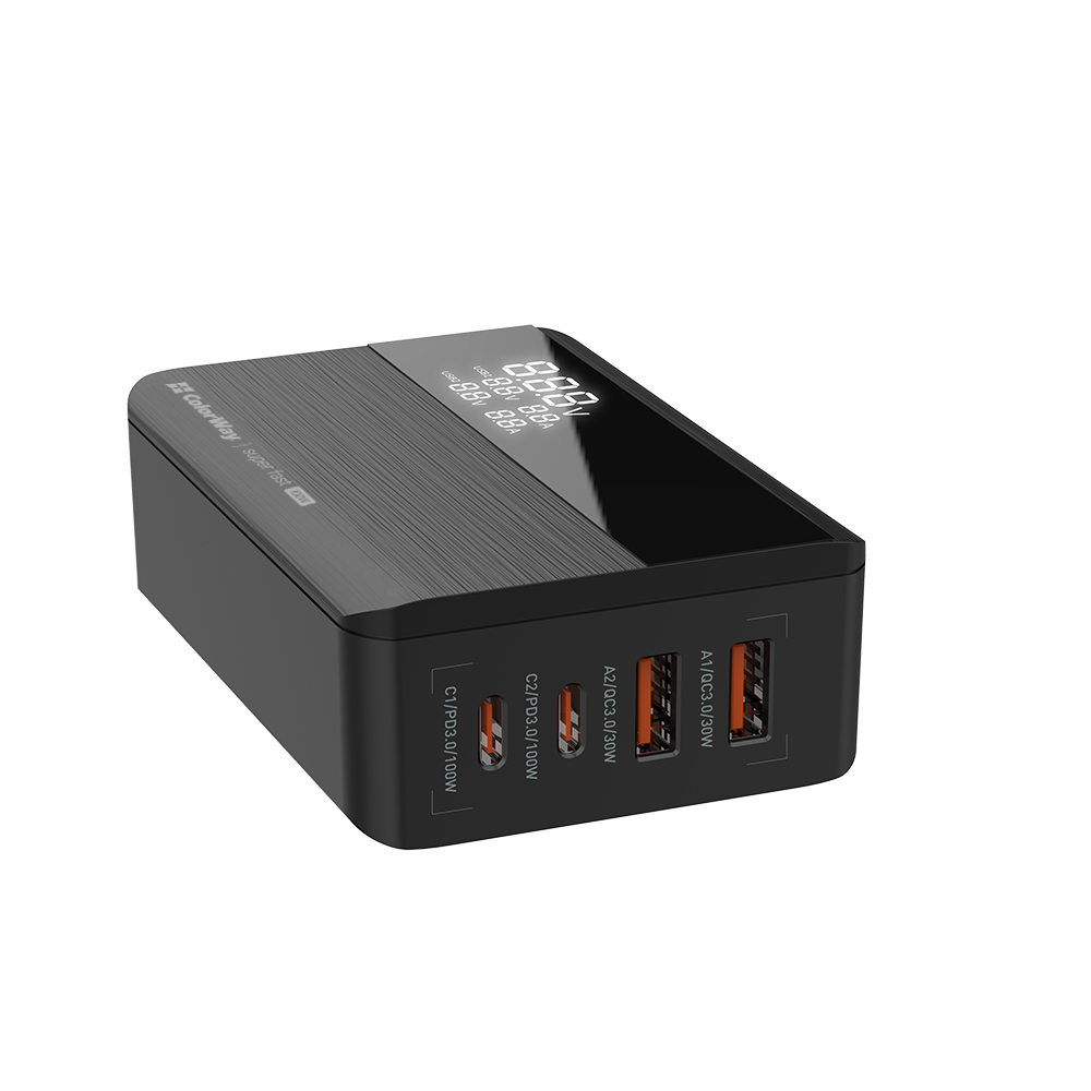 Levně ColorWay Charger Cable Adapter 2xUSB QC 2xType-C PD3.0 PPS 100W LED displej černý