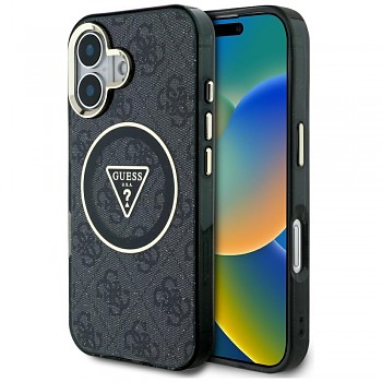 Guess IML Metal Glitter 4G Circle Triangle MagSafe iPhone 16 černá