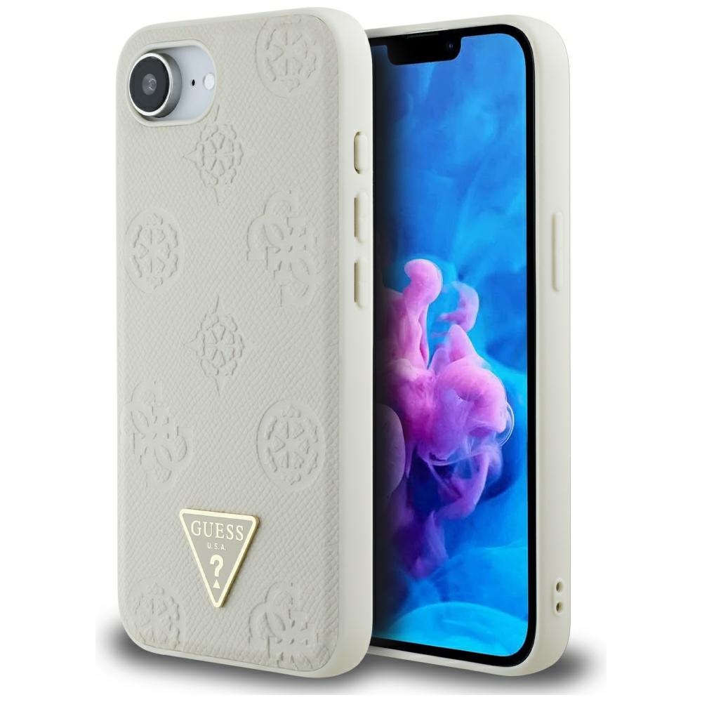 Levně Guess Peony Grained Hot Stamp Triangle Logo MagSafe iPhone 16e béžová