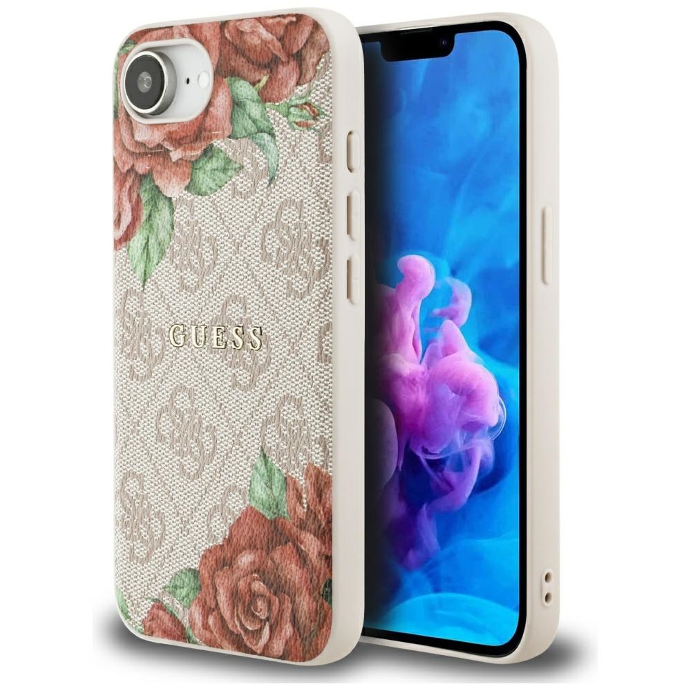 Guess Hardcase 4G Flower Print MagSafe iPhone 16e růžová