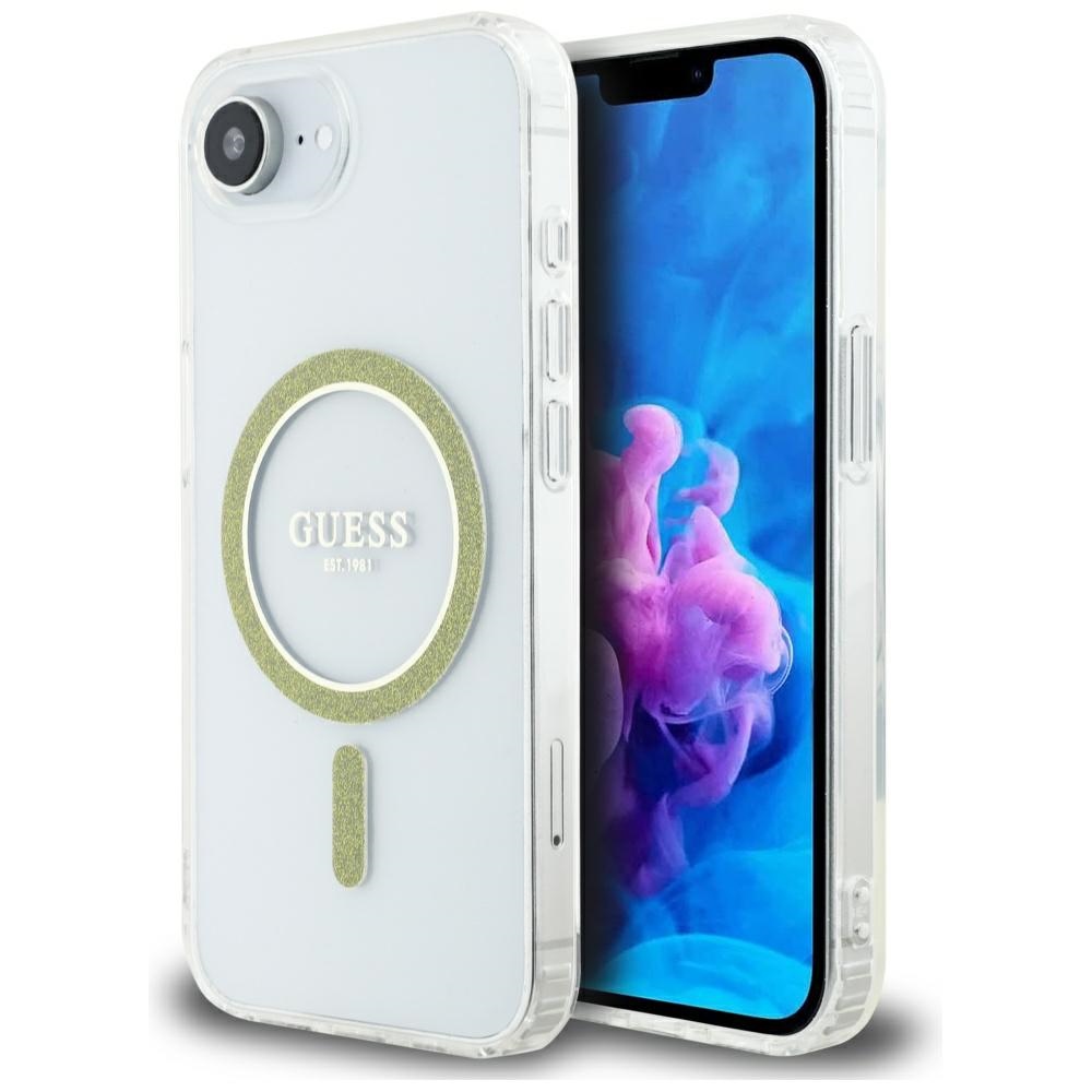 Levně Guess IML Glitter Circle MagSafe GUHMPSE4HFGERET iPhone 16e průhledný