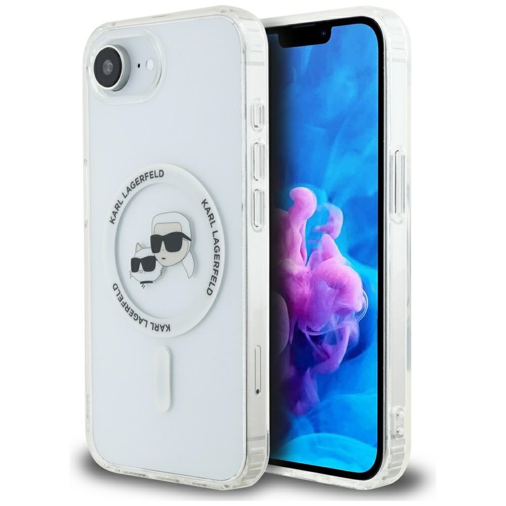 Karl Lagerfeld IML MagSafe iPhone 16e Bílý Metal Karl&amp;Choupette Head