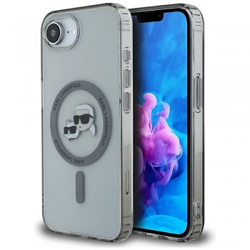 Karl Lagerfeld IML MagSafe iPhone 16e Metal Karl&Choupette Head stříbrná