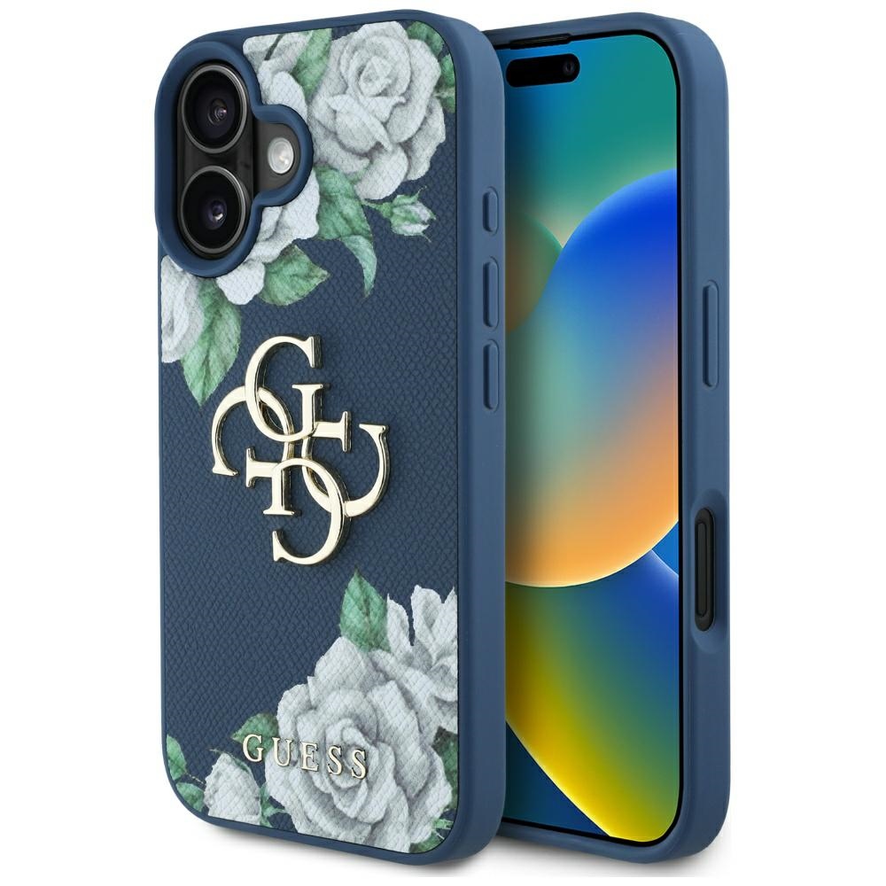 Levně Guess Hardcase 4G Grained Roses Big Logo iPhone 16 Modrá