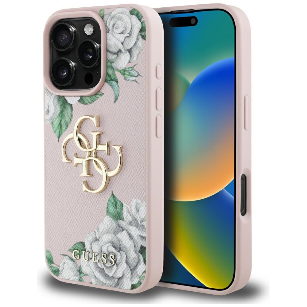 Guess Hardcase 4G Grained Roses Big Logo iPhone 16 Pro růžová