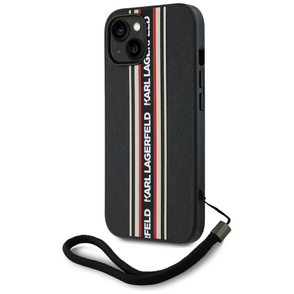 Levně Karl Lagerfeld Saffiano Athleisure Stripes Cord iPhone 15 červená