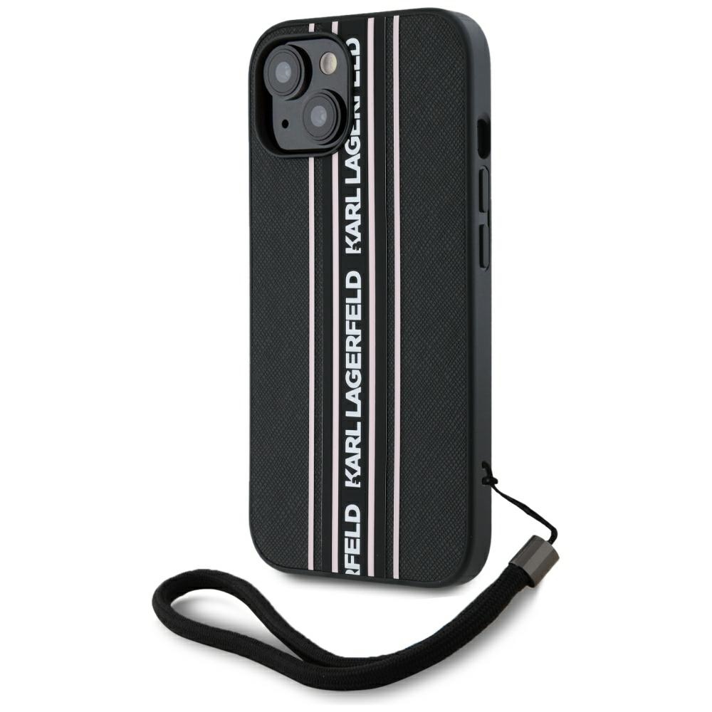 Levně Karl Lagerfeld Saffiano Athleisure Stripes pouzdro iPhone 15 růžové