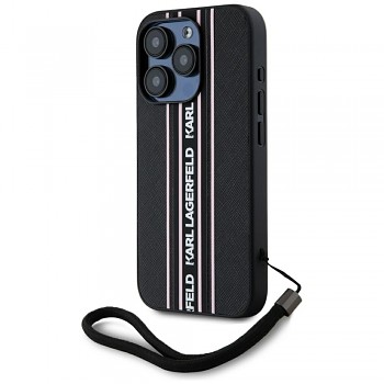 Karl Lagerfeld Saffiano Athleisure Stripes Cord iPhone 15 Pro růžová