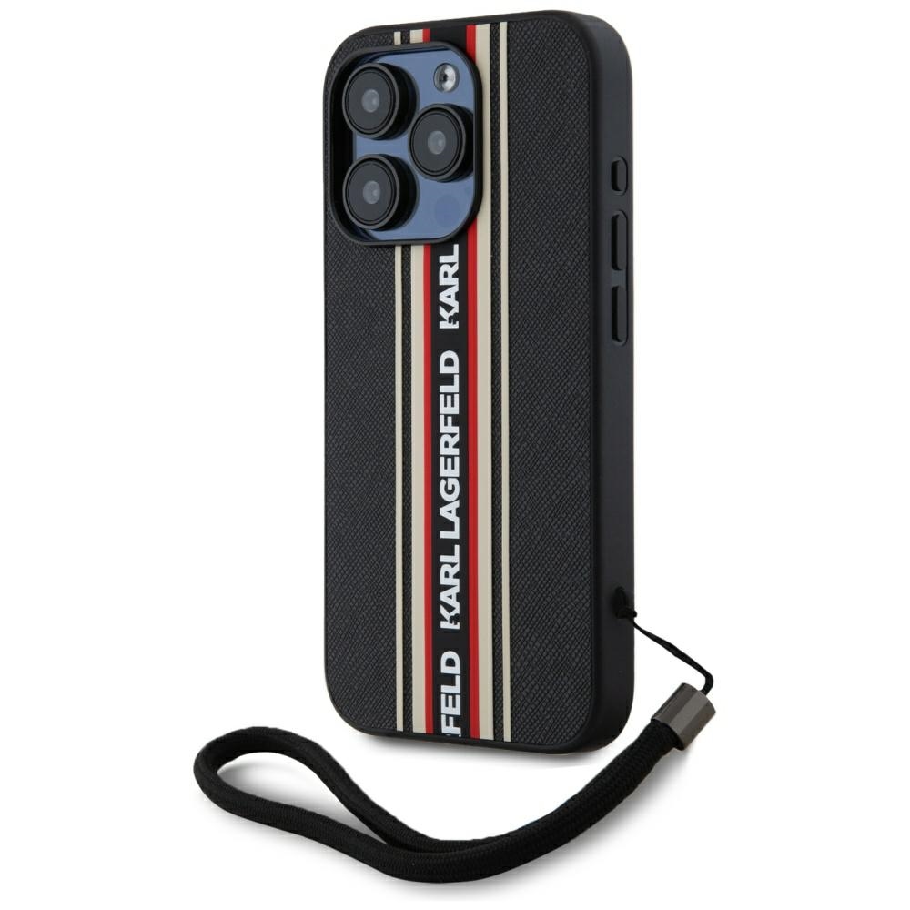 Karl Lagerfeld Saffiano Athleisure Stripes pouzdro iPhone 15 Pro Max červené