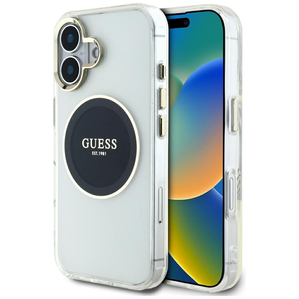 Levně Guess IML Metal Colored Circle MagSafe GUHMP16SHTDRCEDK iPhone 16 černá