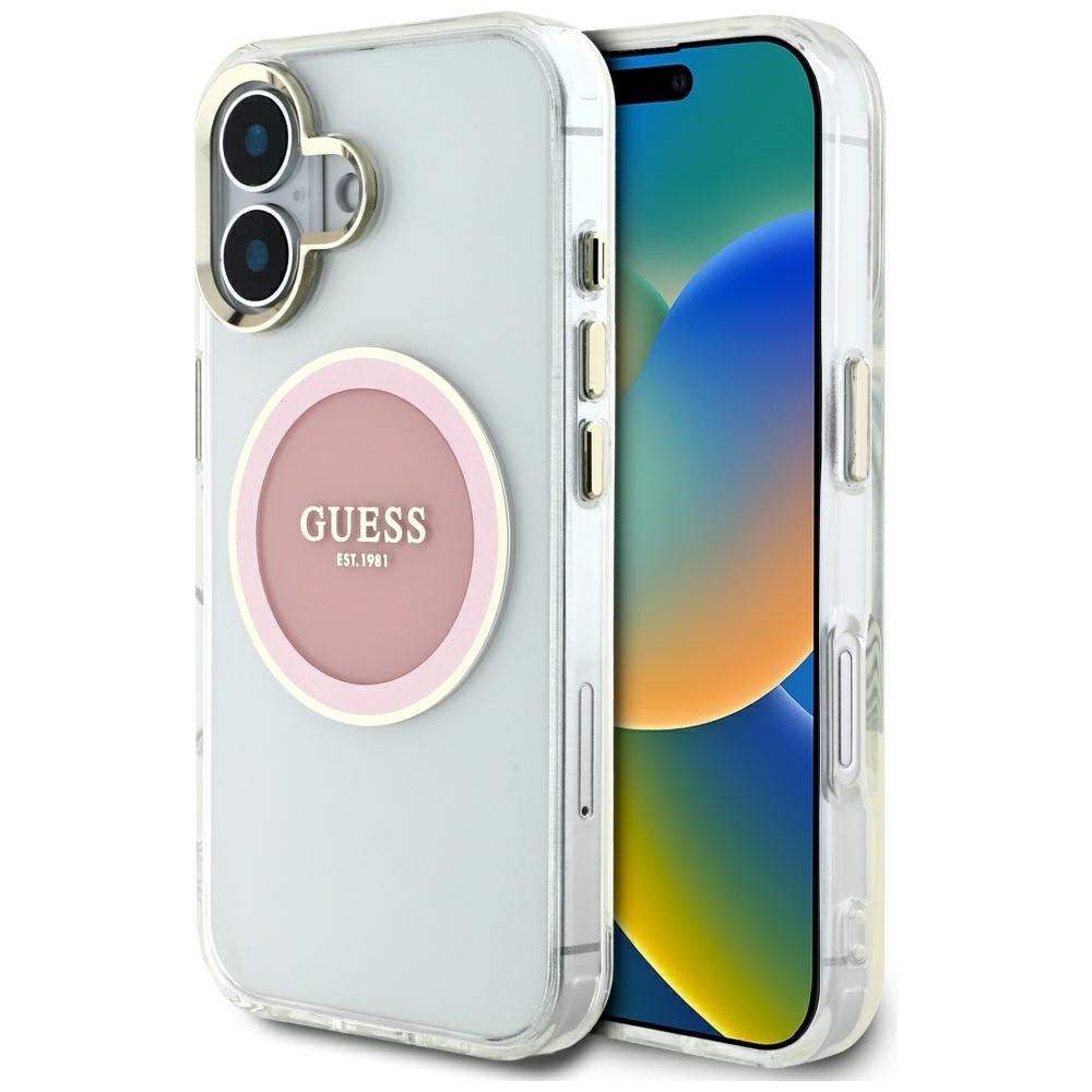 Levně Guess IML Metal Colored Circle MagSafe GUHMP16SHTDRCEDP iPhone 16 růžová
