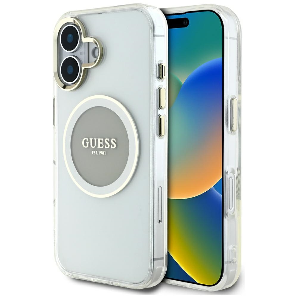 Levně Guess IML Metal Colored Circle MagSafe GUHMP16SHTDRCEDG iPhone 16 šedá