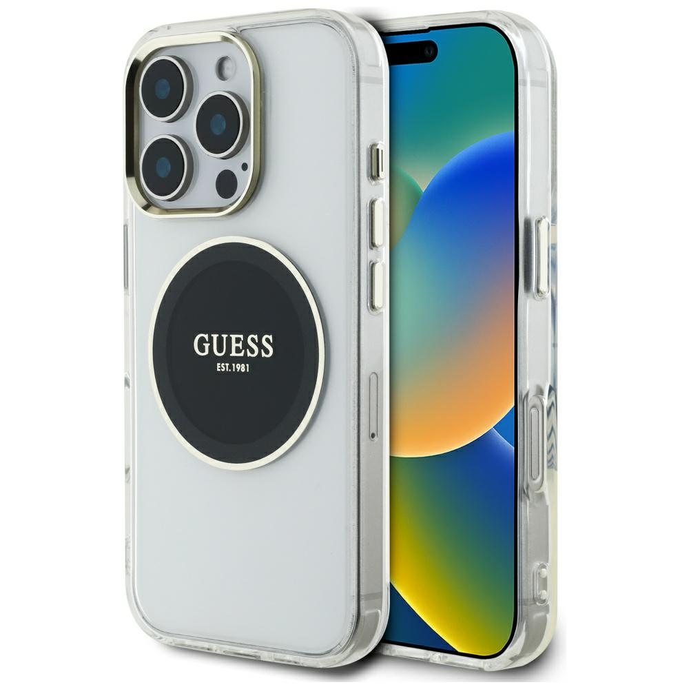 Levně Guess IML Metal Colored Circle MagSafe iPhone 16 Pro Max černá