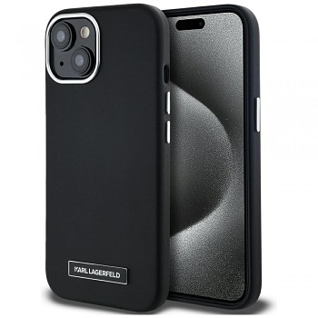 Karl Lagerfeld kožené pouzdro MagSafe růžové iPhone 15 FW Metal Plate