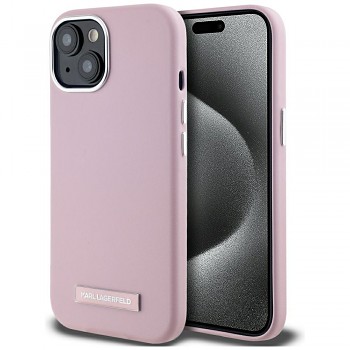 Karl Lagerfeld Leather MagSafe iPhone 15 růžová FW Metal Plate