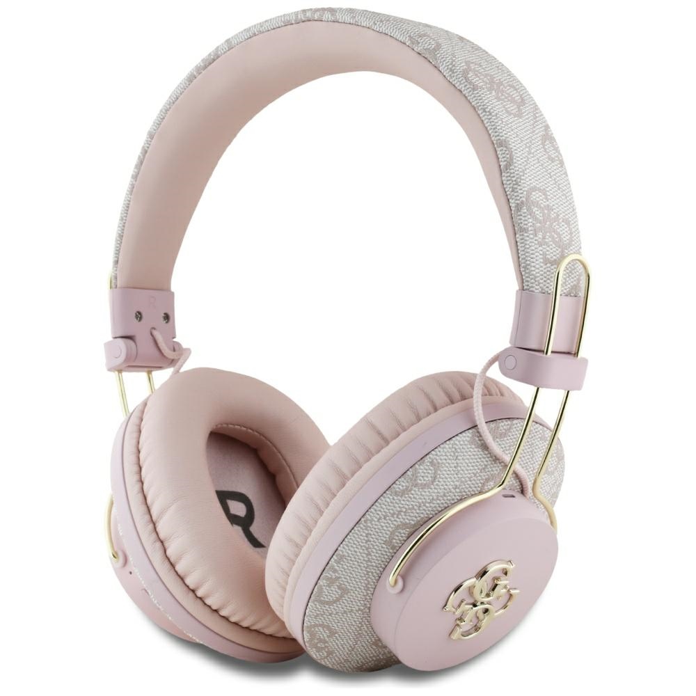 Levně Guess Wireless Headphones 4G Metal Logo růžová Bluetooth 5.3 ENC USB-C Eco-Leather On-ear 300mAh