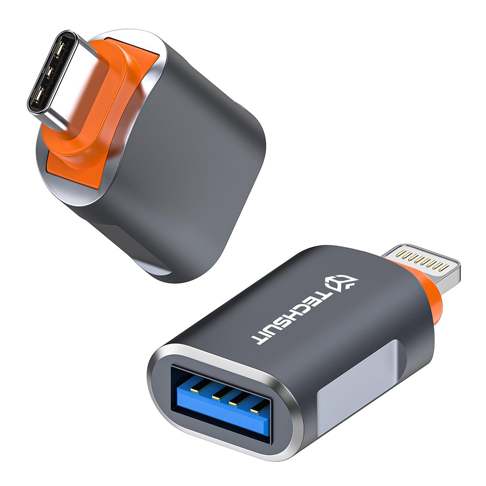 Levně Techsuit Premium OTG Adaptér SlateVolt (A9) USB na Type-C Šedá Oranžová