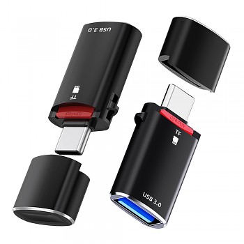 Čtečka karet Techsuit AluVoltX CC1 2v1 USB3.0 na Type-C OTG černá
