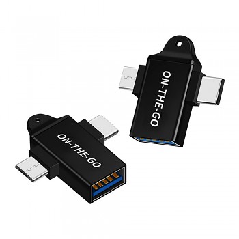 Techsuit OTG adaptér AluCoreX (A15) 3v1 USB na Micro-USB + Type-C černý